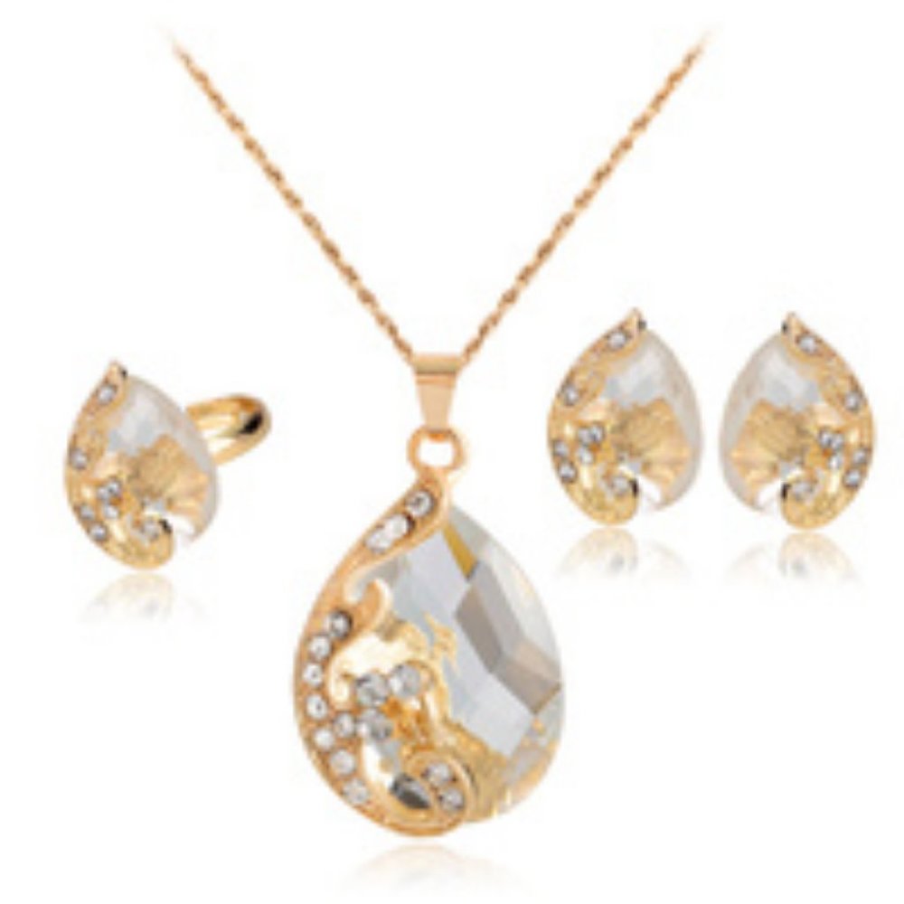 Peacock  Drop Necklace Earrings Ring Three Piece Set Luxury Fashion Jewelry